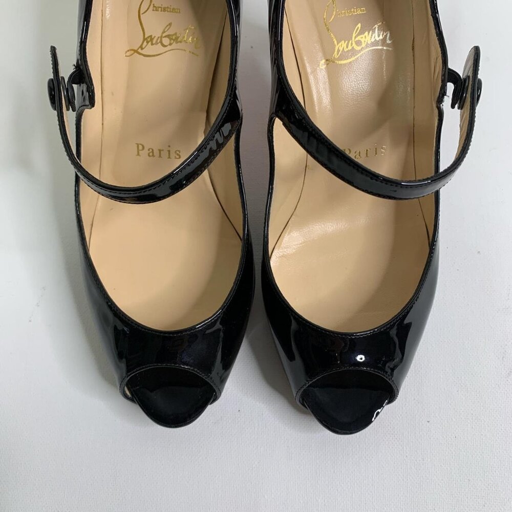 Christian Louboutin Black Patent Mary Jane Peep-Toe Heels – Size 36.5 - Picture 8 of 8